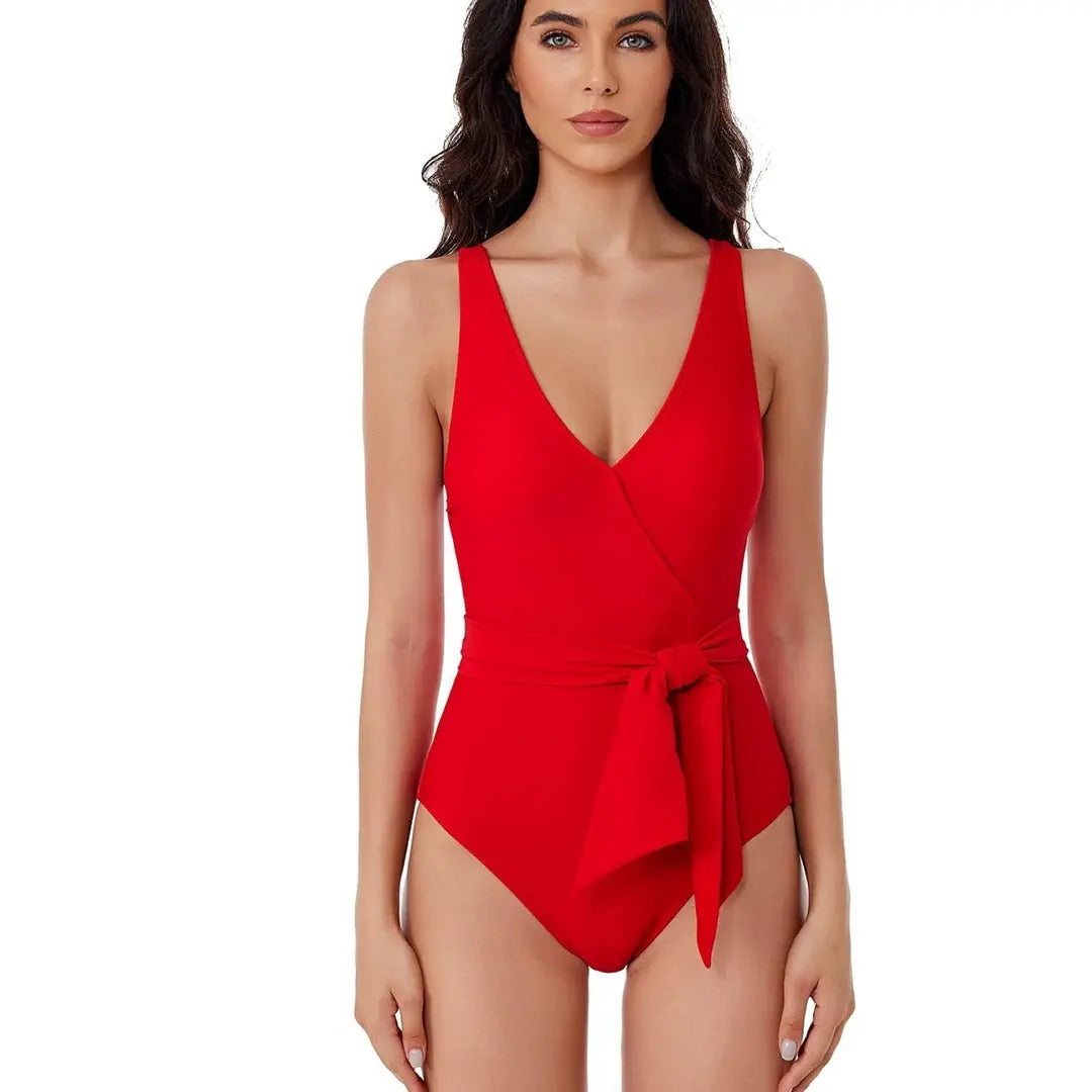 BCA by Rebecca Virtue Women ' S Standard Megan One Piece Swimsuit, V-Neck, Wraparound Waist Tie BCA
