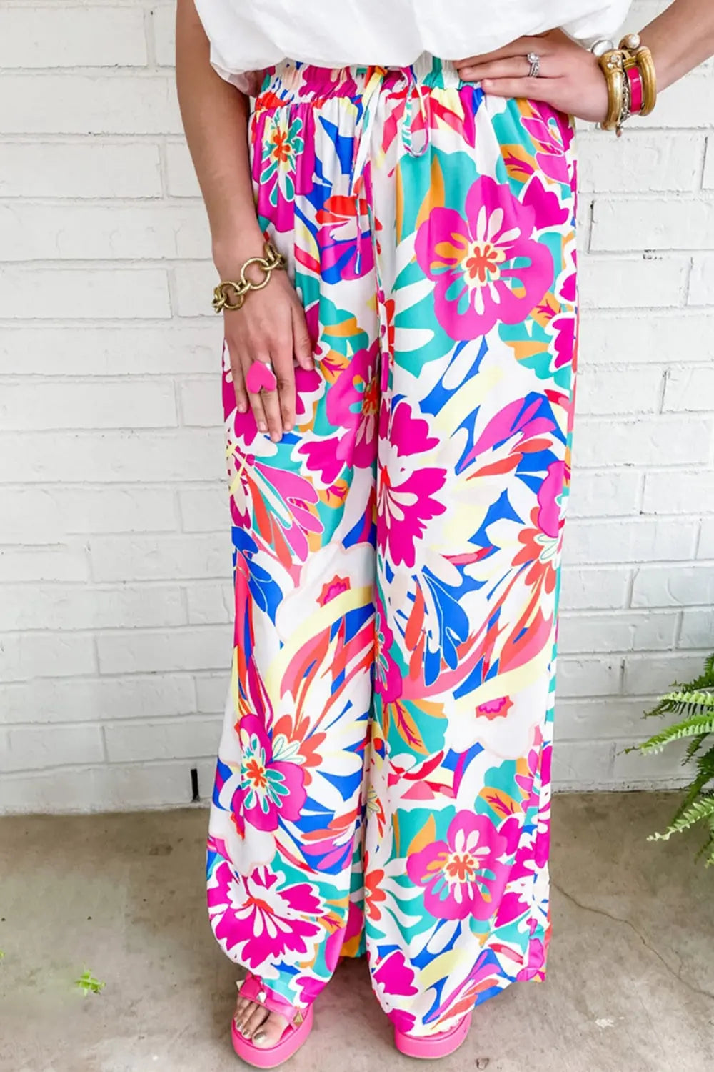 Printed Wide Leg Pants Trendsi