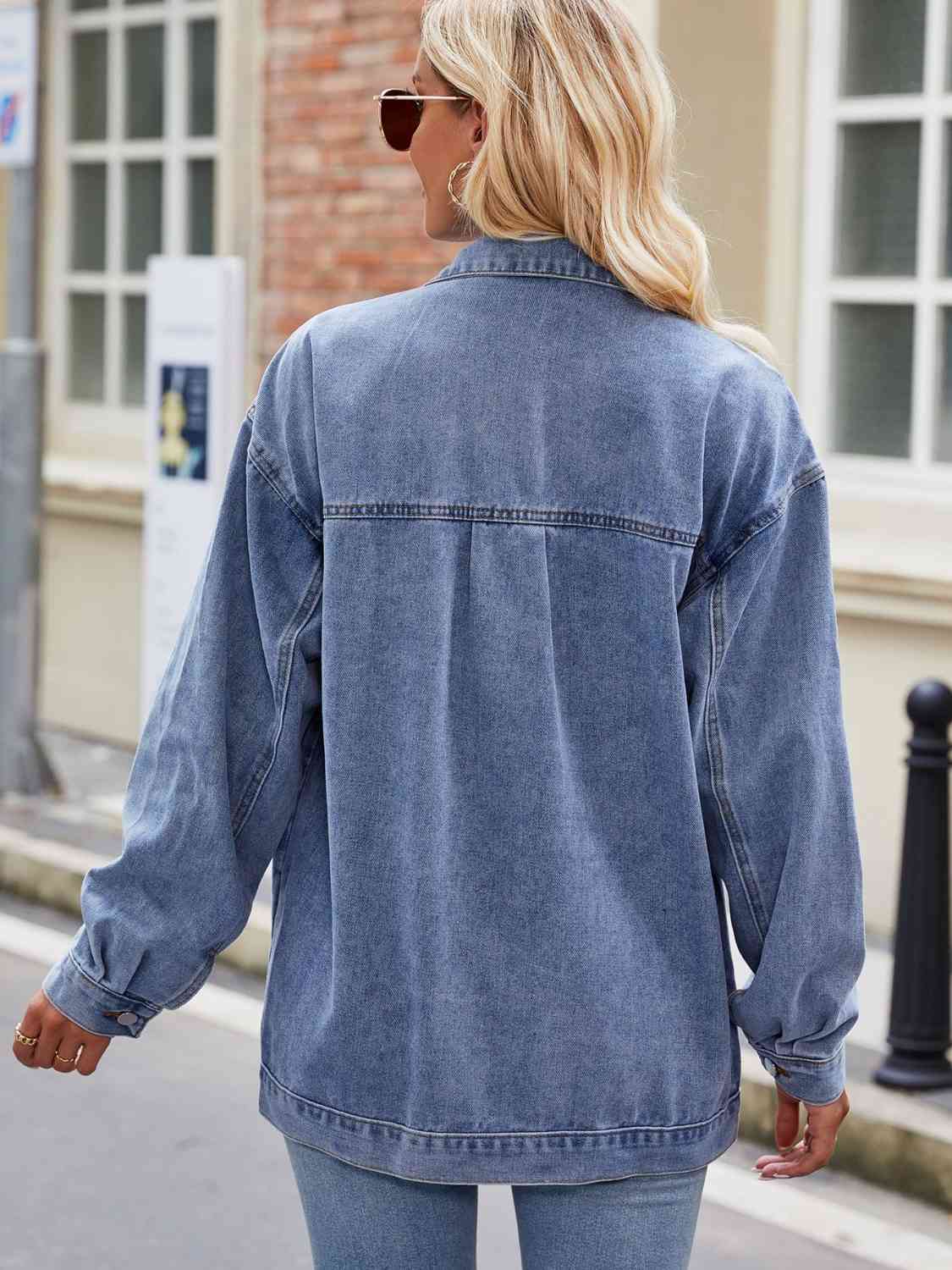 Button Up Denim Jacket with Pockets Trendsi