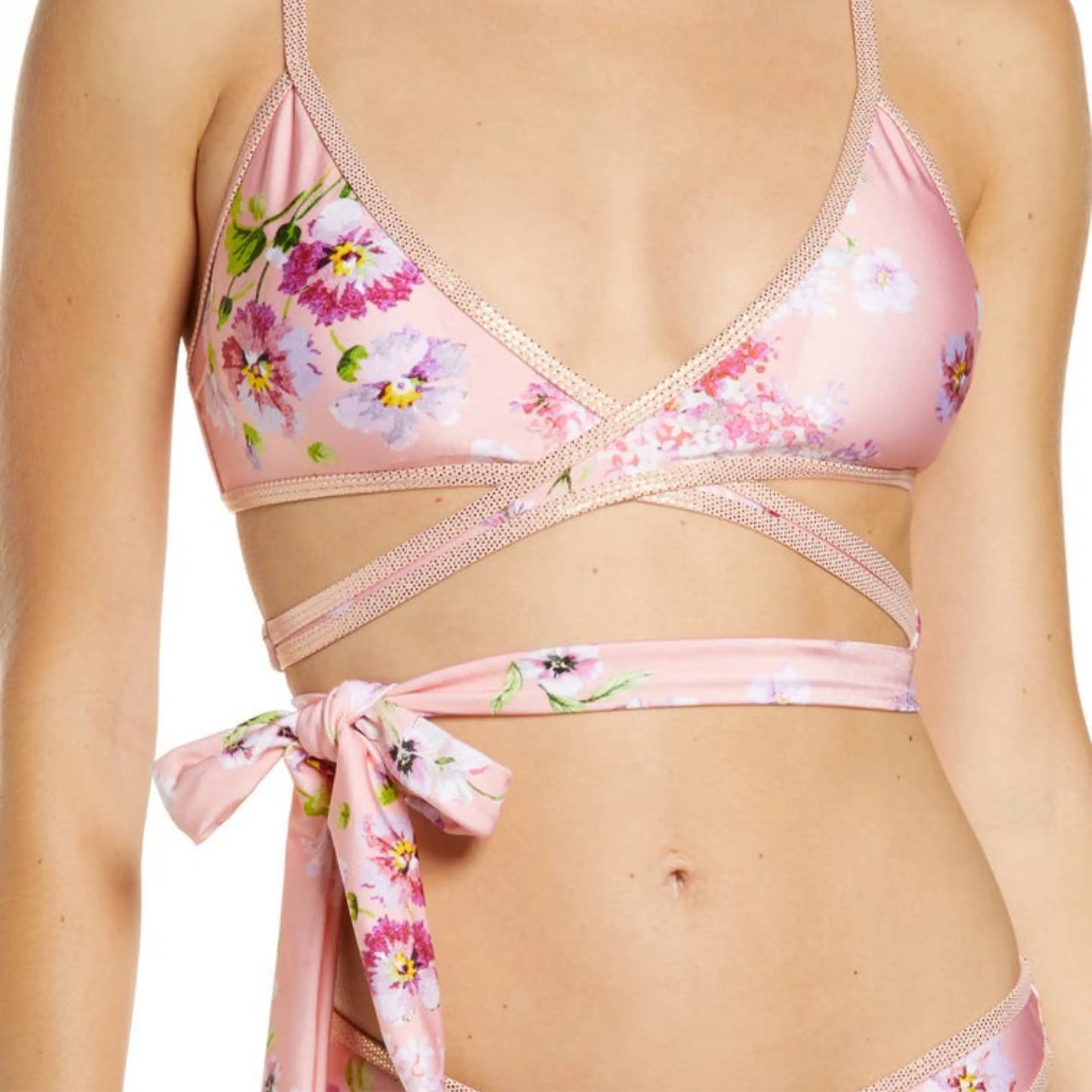 River Island Embellished Trim Floral Wrap Bikini Top only River Island