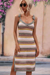Striped Tie Shoulder Split Cover Up Dress Trendsi