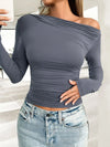 Ruched One Shoulder Long Sleeve T-Shirt Trendsi