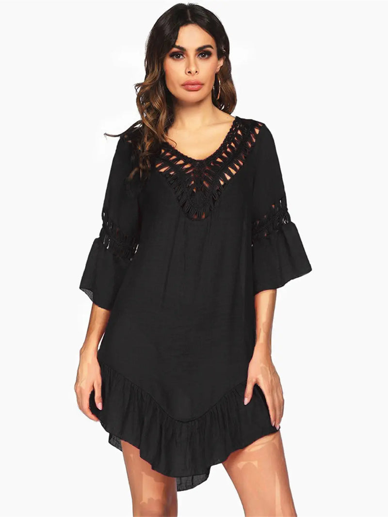 Backless Cutout Three-Quarter Sleeve Cover Up Trendsi