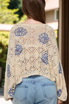 Openwork Round Neck Long Sleeve Knit Top Trendsi