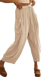 Full Size Pocketed Drawstring Wide Leg Pants Trendsi
