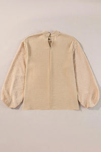 Swiss Dot Mock Neck Balloon Sleeve Blouse - Makuwa Swim Wear