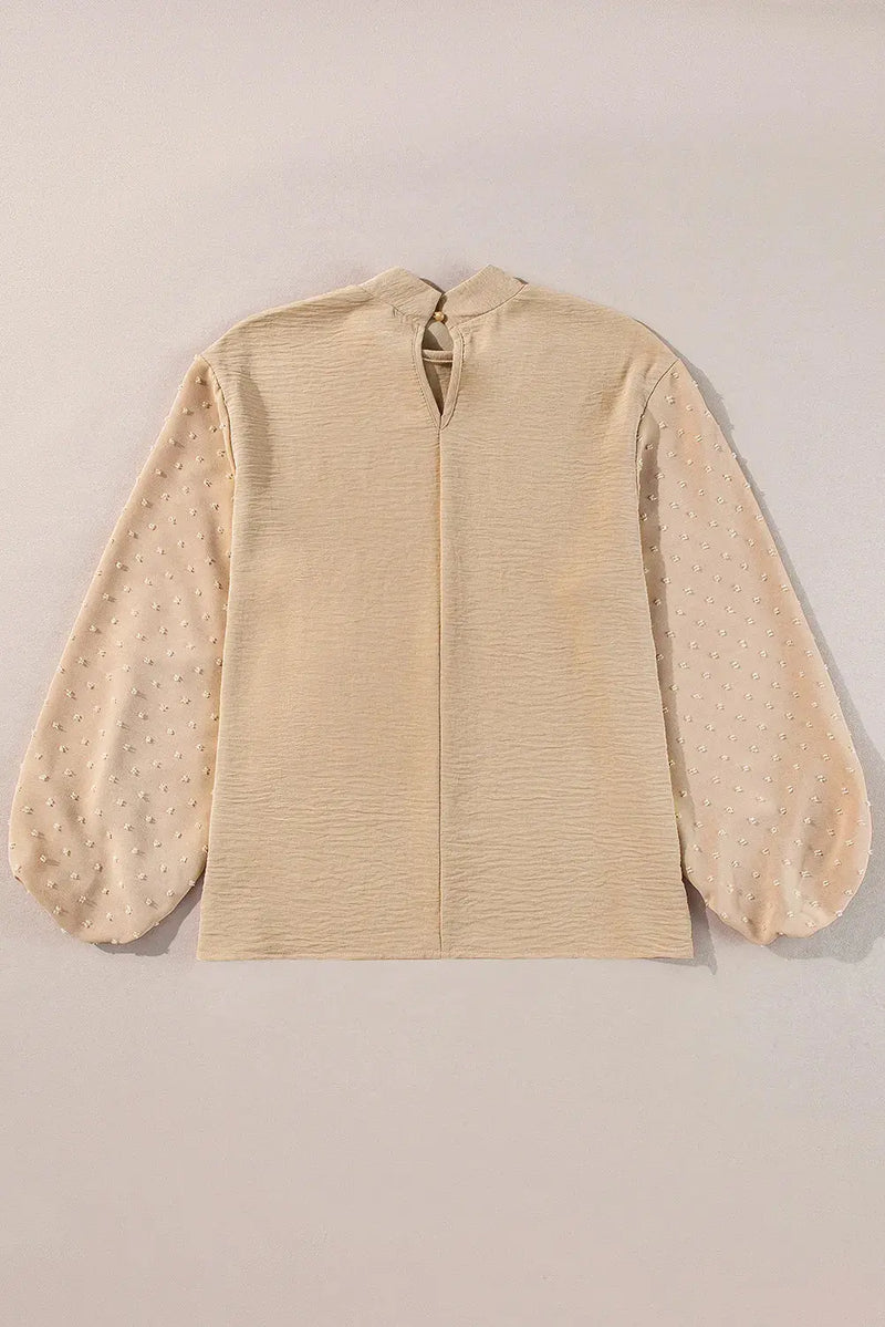 Swiss Dot Mock Neck Balloon Sleeve Blouse - Makuwa Swim Wear