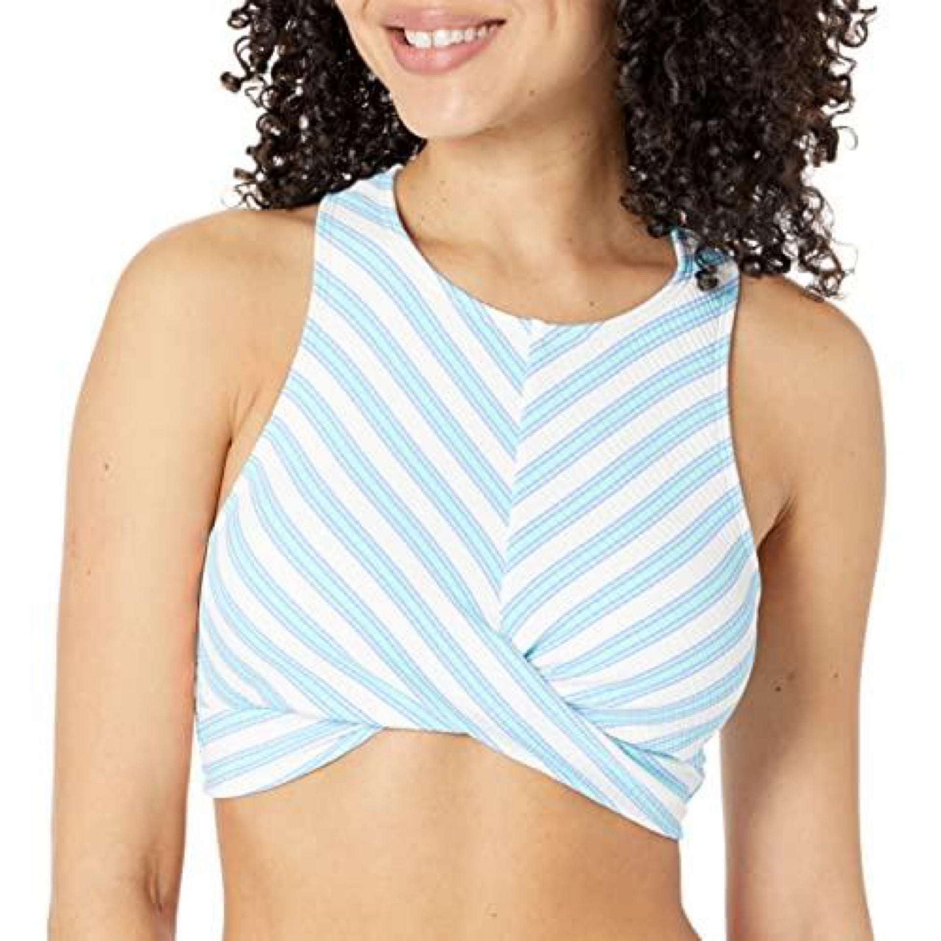 Splendid womens Horizon Line Twist Highneck Bra Bikini Top, Blue