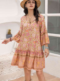 Floral Tie Neck Mini Dress Trendsi