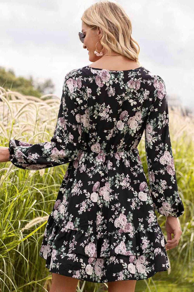 Floral Lace Trim Long Sleeve Dress Trendsi