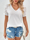 Lace Detail V-Neck Short Sleeve T-Shirt Trendsi