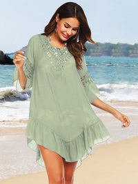 Backless Cutout Three-Quarter Sleeve Cover Up Trendsi