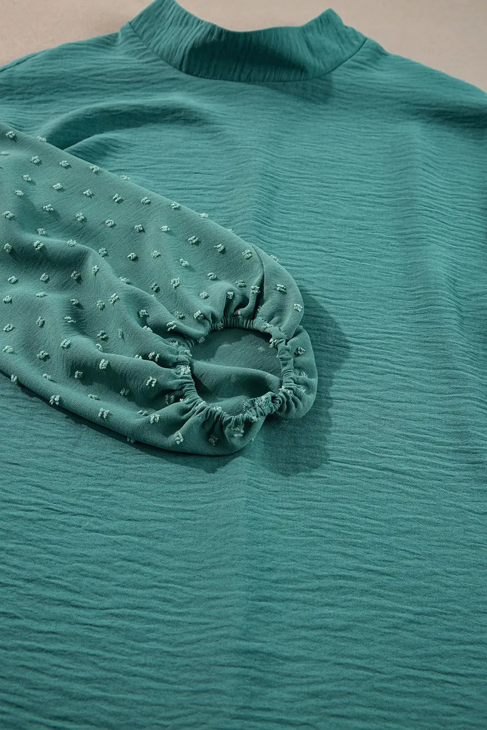 Swiss Dot Mock Neck Balloon Sleeve Blouse - Makuwa Swim Wear