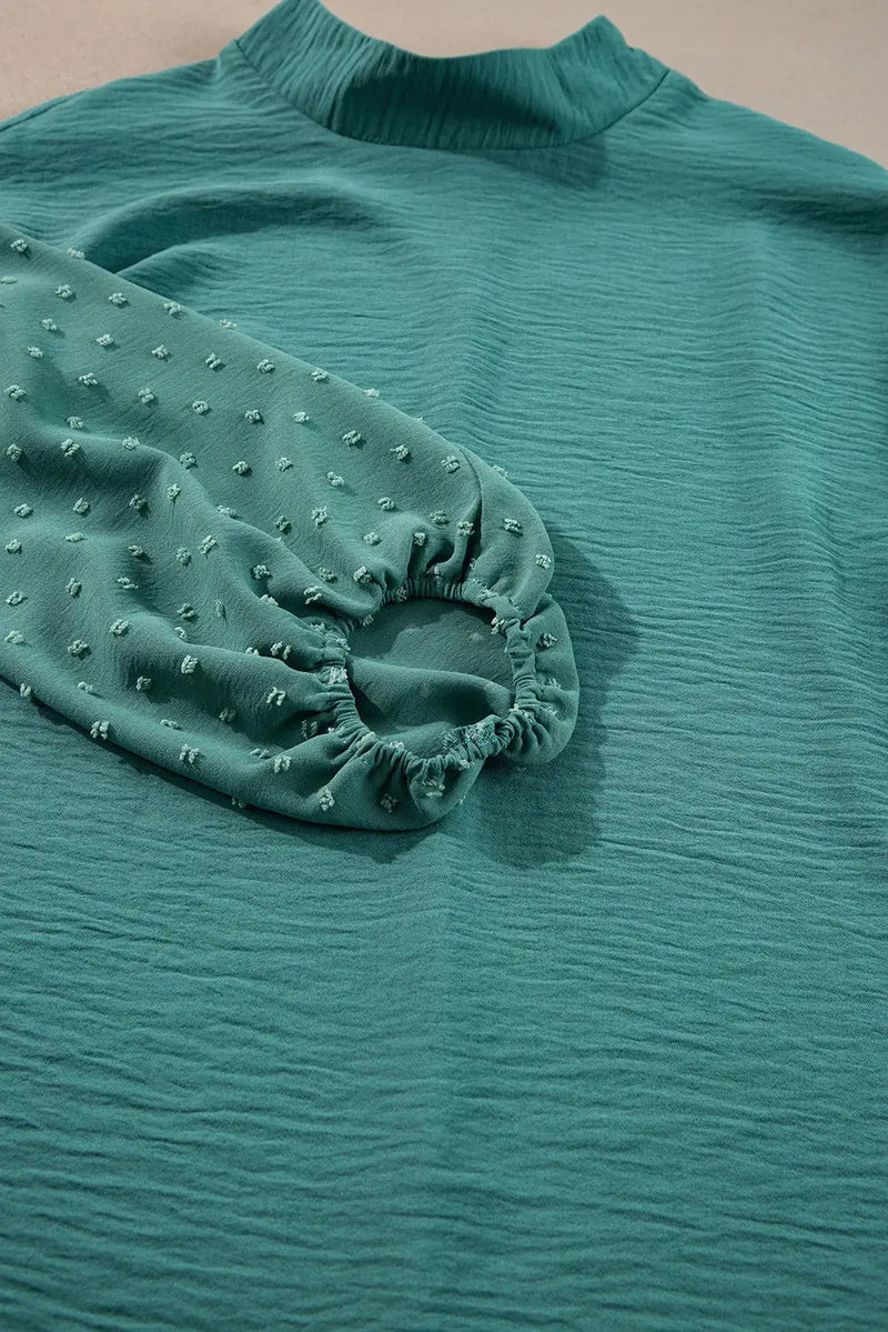 Swiss Dot Mock Neck Balloon Sleeve Blouse - Makuwa Swim Wear