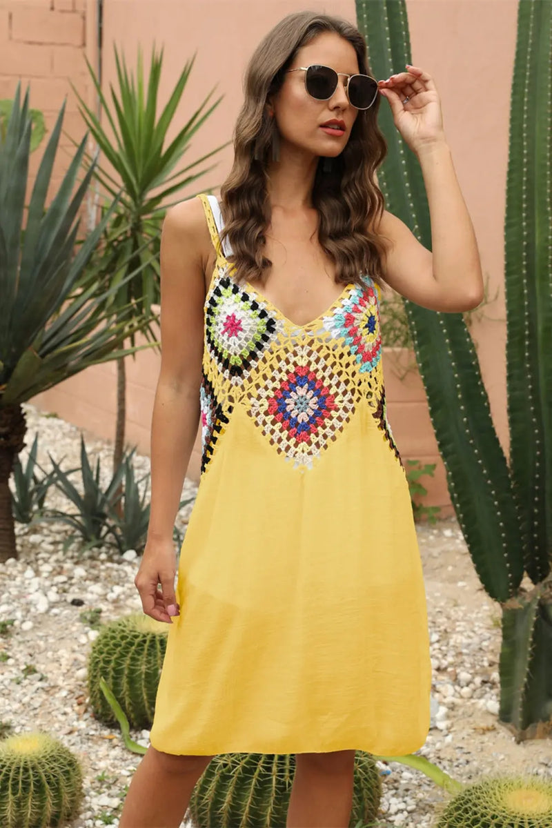 Geometric V-Neck Spaghetti Strap Cover Up Dress Trendsi