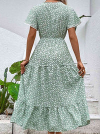 Ditsy Floral V-Neck Tiered Dress Trendsi