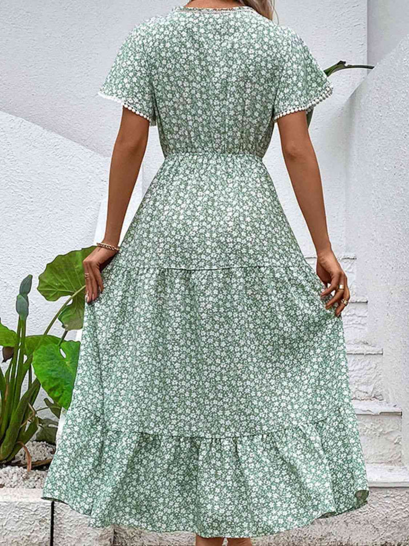 Ditsy Floral V-Neck Tiered Dress Trendsi