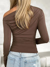 Ruched One Shoulder Long Sleeve T-Shirt Trendsi