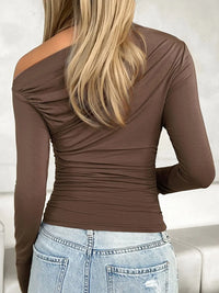 Ruched One Shoulder Long Sleeve T-Shirt Trendsi