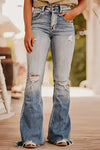 Distressed Raw Hem Bootcut Jeans Trendsi
