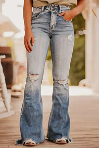 Distressed Raw Hem Bootcut Jeans Trendsi