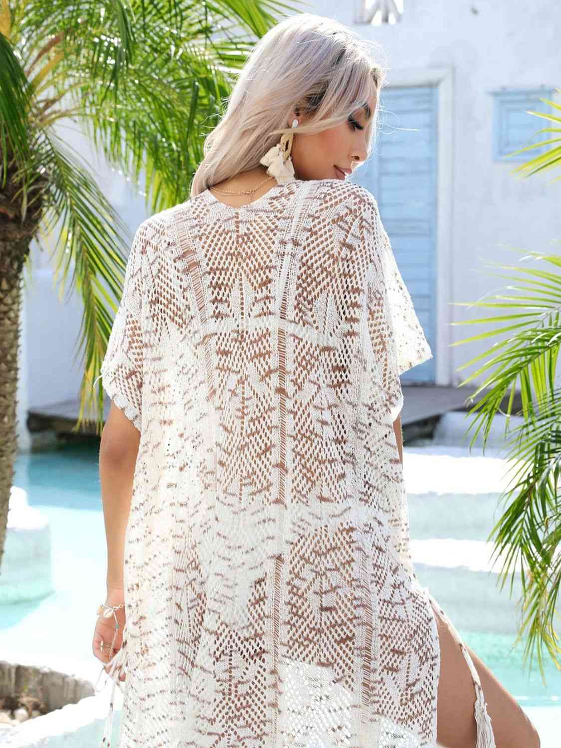 Multicolored Openwork Tassel Slit Cover-Up Trendsi