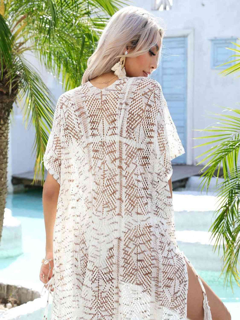 Multicolored Openwork Tassel Slit Cover-Up Trendsi