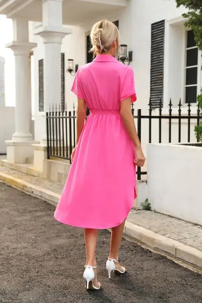 Tied Button Up Shirt Dress Trendsi