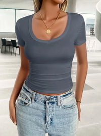 Scoop Neck Short Sleeve T-Shirt Trendsi