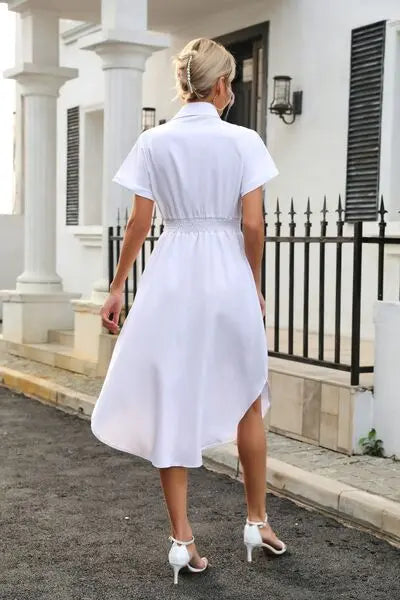 Tied Button Up Shirt Dress Trendsi