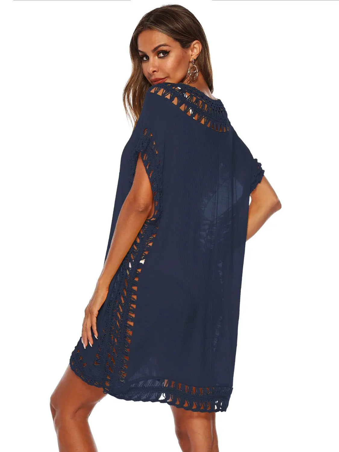 Cutout V-Neck Short Sleeve Cover-Up Trendsi