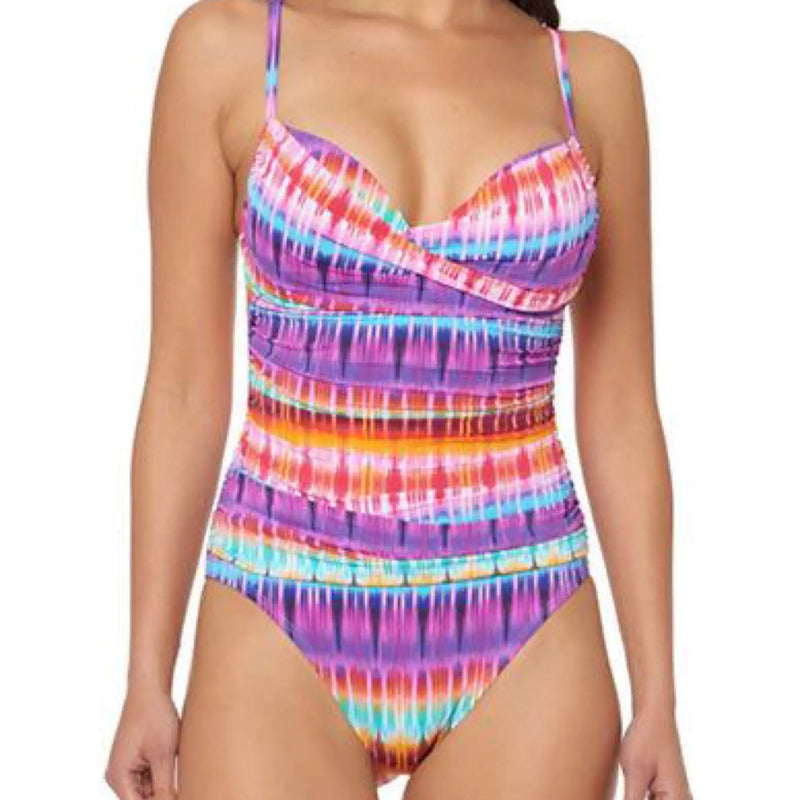Bleu Rod Beattie Women's Standard Tank Swimsuit with Shirred Overlay and Molded Cup, Dream Weavers Multi Bleu Rod