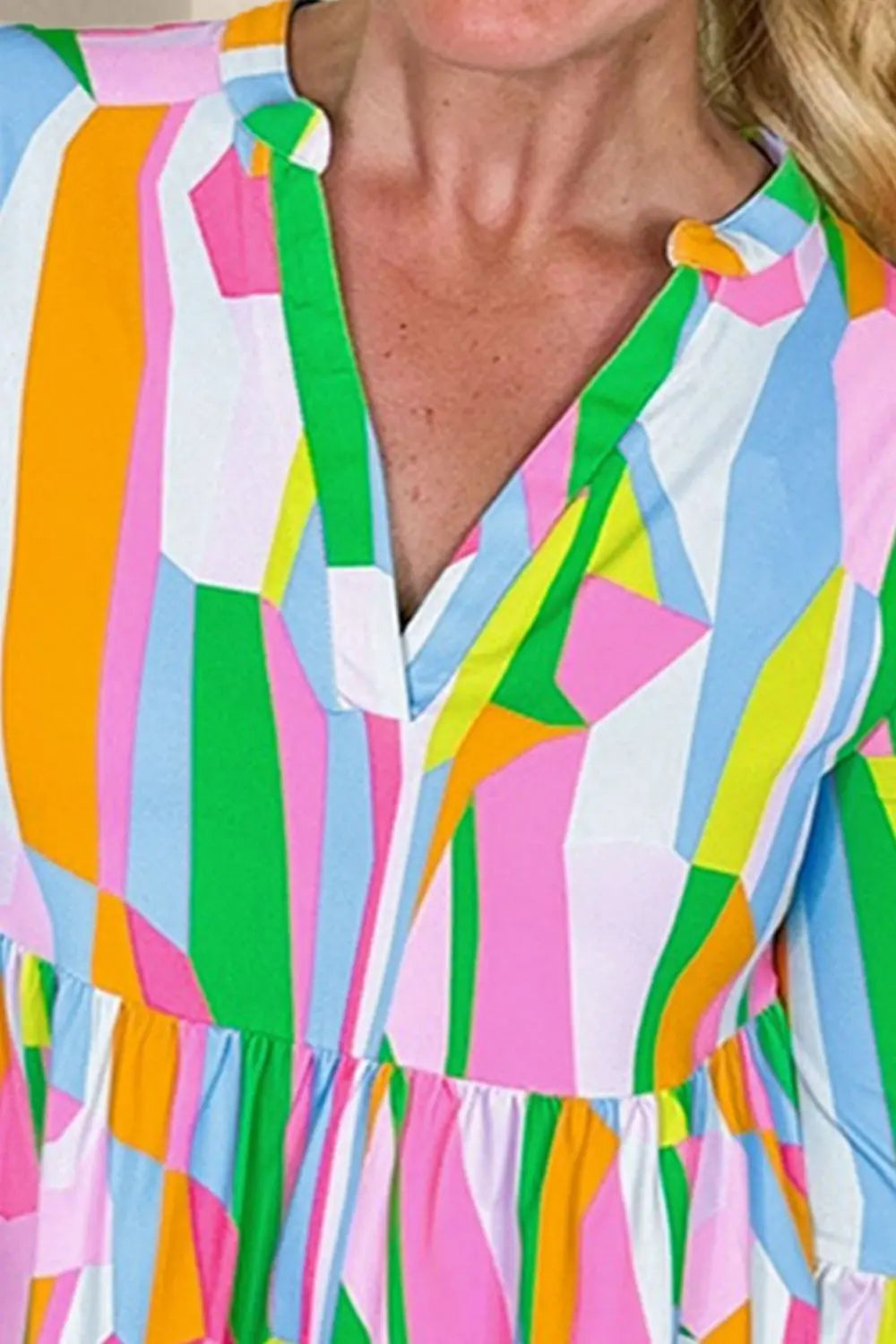 Color Block Three-Quarter Sleeve Mini Dress Trendsi