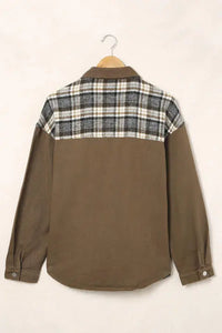 Plaid Collared Denim Jacket Trendsi