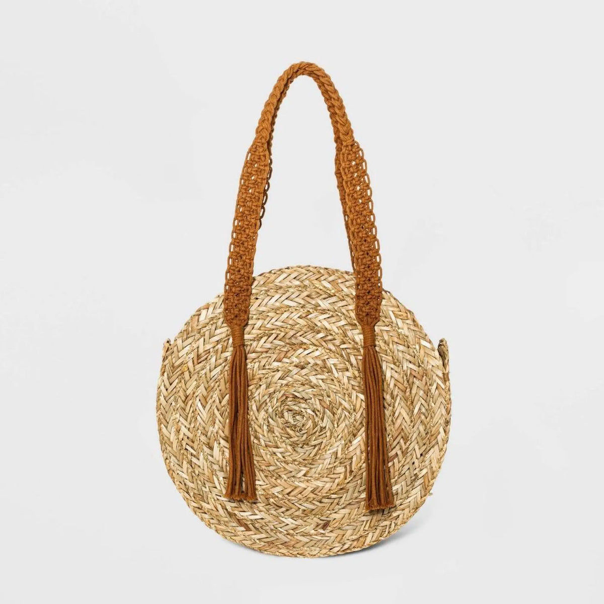 Straw Circle Macrame Handle Tote Handbag Makuwa Swim Wear