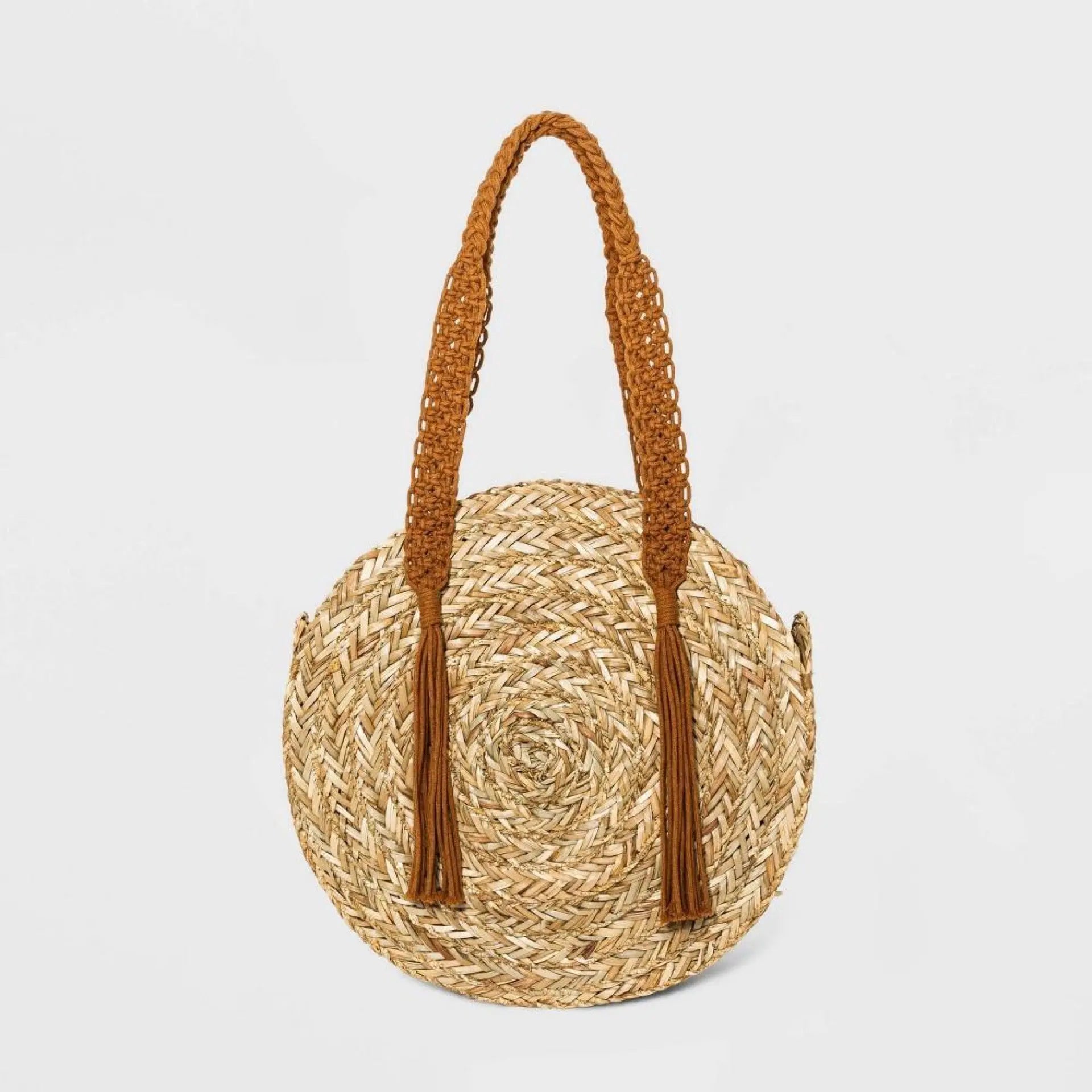 Straw Circle Macrame Handle Tote Handbag Makuwa Swim Wear