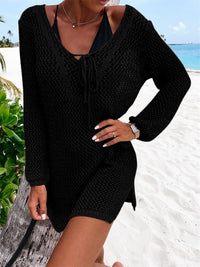 Openwork Tie Neck Cover-Up Trendsi