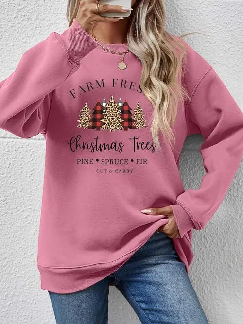 Graphic Round Neck Long Sleeve Sweatshirt Trendsi