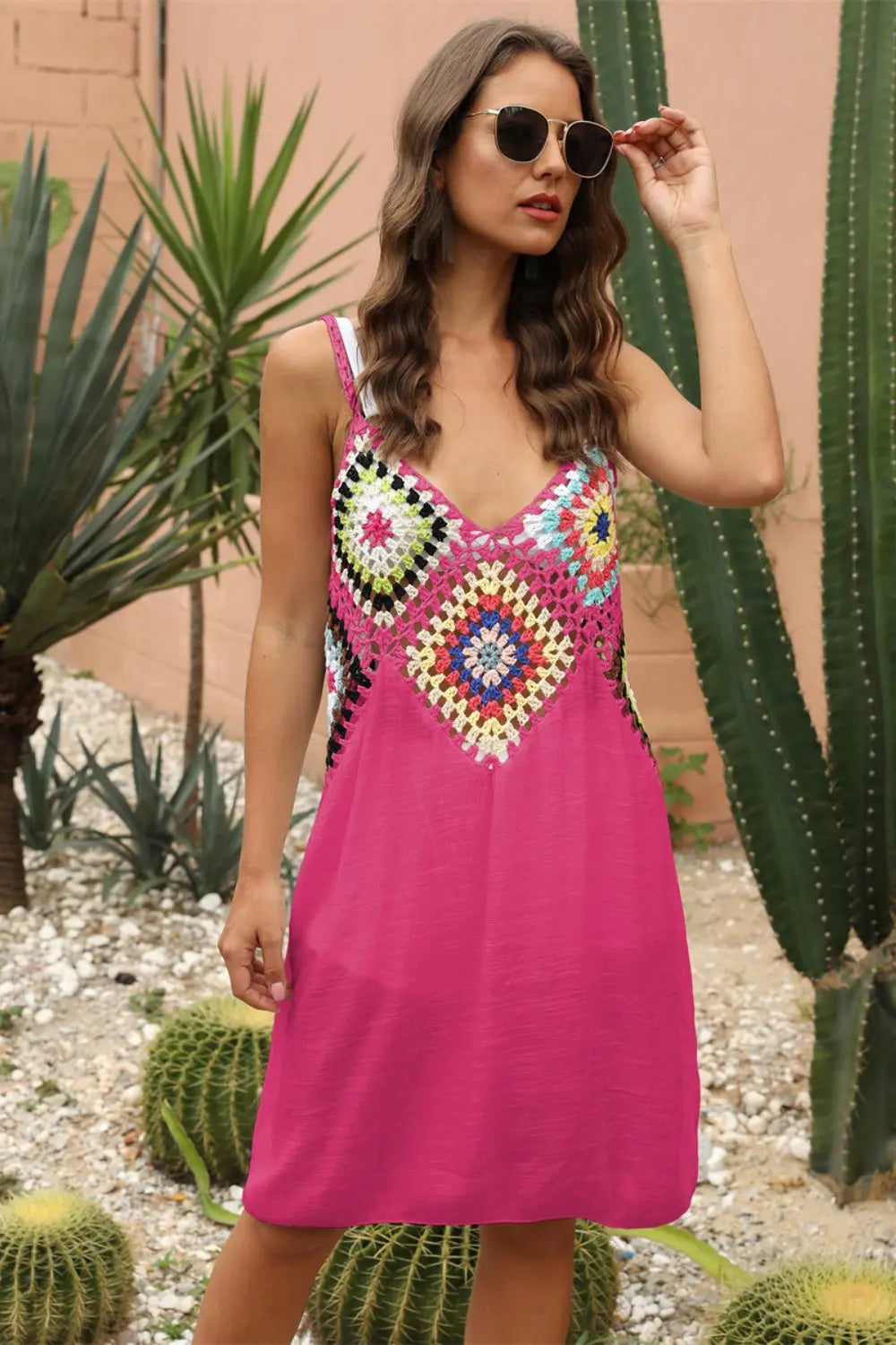 Geometric V-Neck Spaghetti Strap Cover Up Dress Trendsi