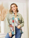 Dropped Shoulder Long Sleeve Printed Denim Jacket Trendsi