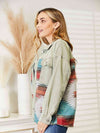 Dropped Shoulder Long Sleeve Printed Denim Jacket Trendsi