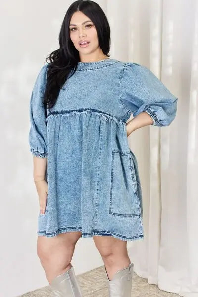 HEYSON Full Size Oversized Denim Babydoll Dress Trendsi
