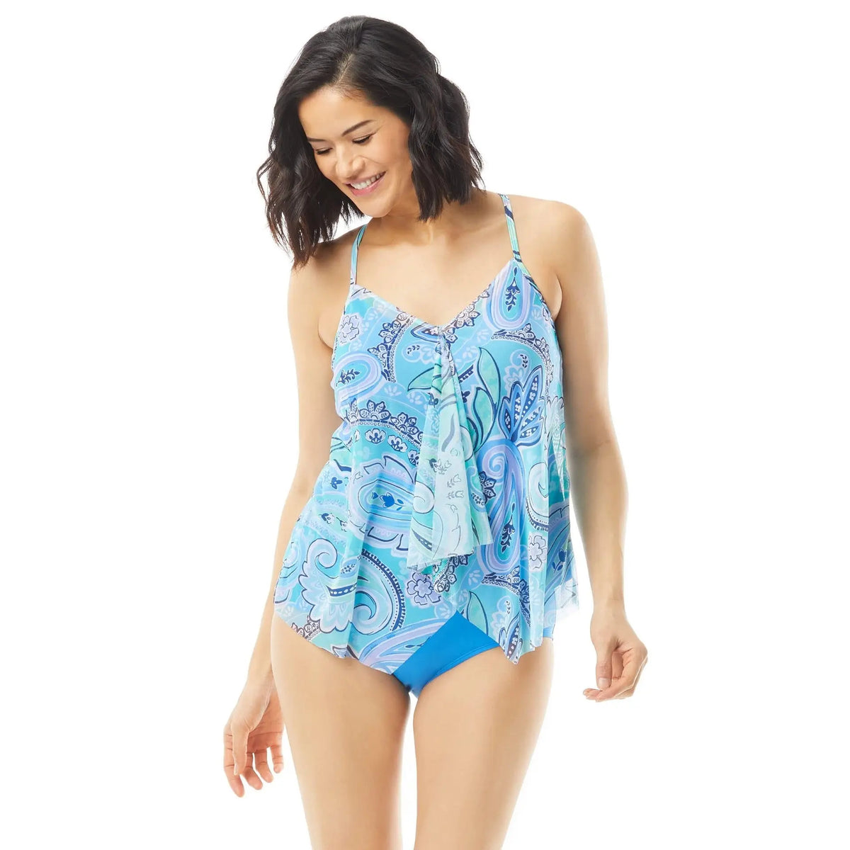 Beach House Portia Mesh Layer Tankini Top — Tummy Flattering Swimwear Makuwa Swim Wear