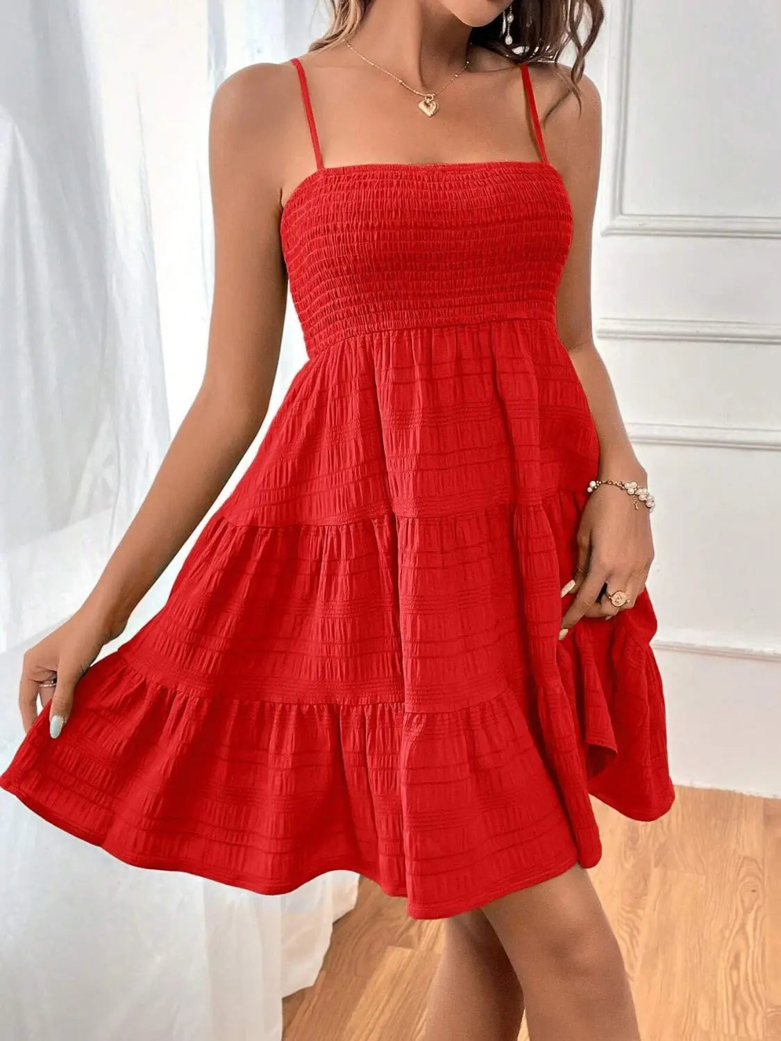 Tiered Smocked Square Neck Cami Dress Trendsi
