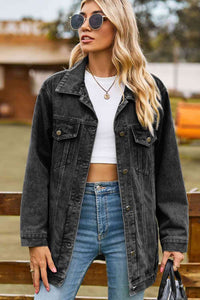 Buttoned Collared Neck Denim Jacket with Pockets Trendsi