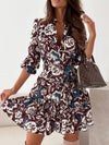 Ruffle Hem Floral Long Sleeve Dress Trendsi
