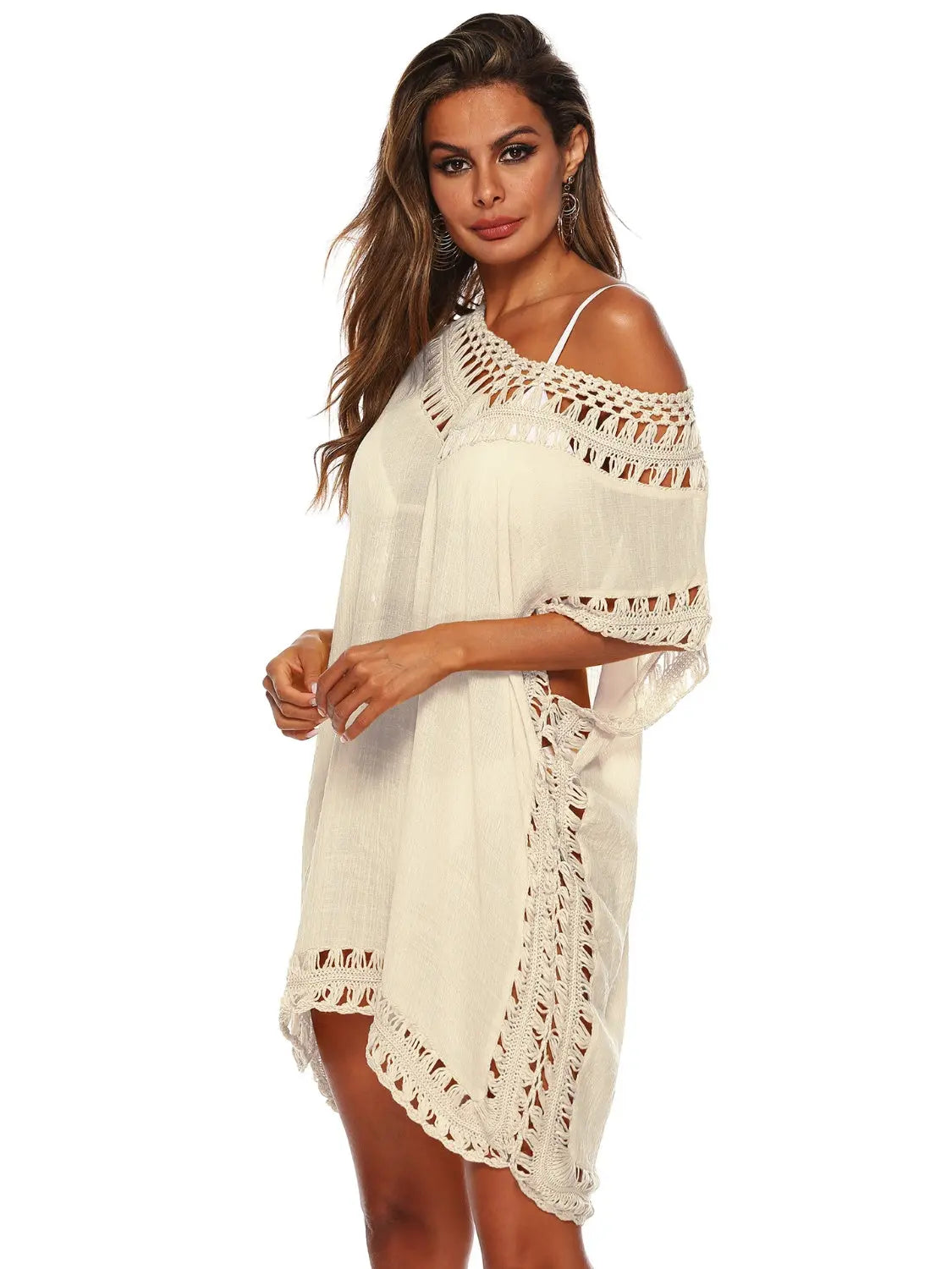 Cutout V-Neck Short Sleeve Cover-Up Trendsi