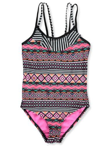 Limited Too Girls' Big Aztec One Piece Swimsuit with Ruffle, Pink
