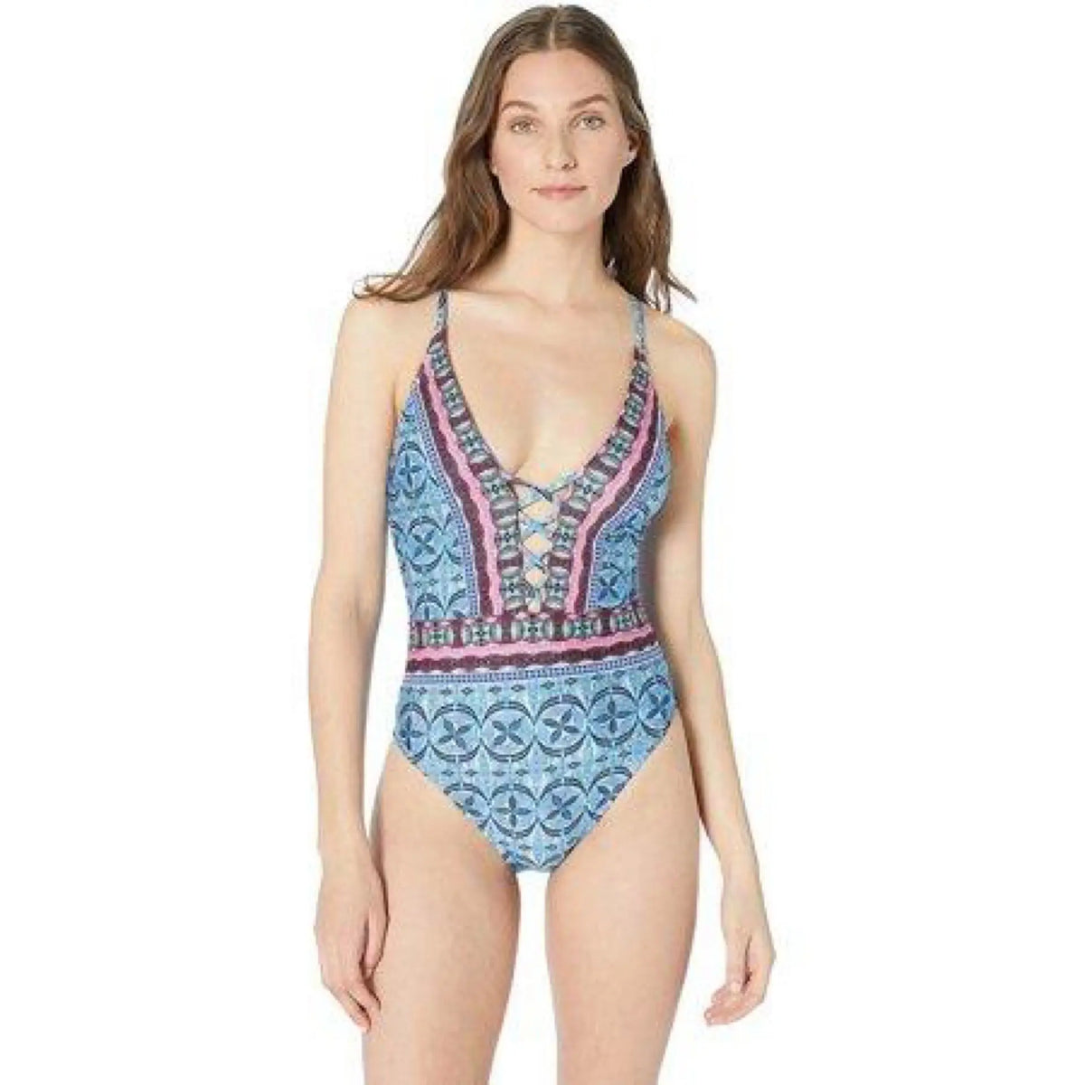 La Blanca Women's Standard V-Neck Lace Front One Piece Swimsuit, The Realist La Blanca