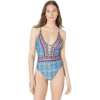 La Blanca Women's Standard V-Neck Lace Front One Piece Swimsuit, The Realist La Blanca